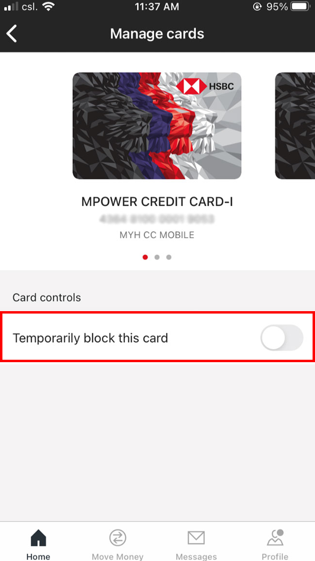 card control, the temporary lock card switch is turned off