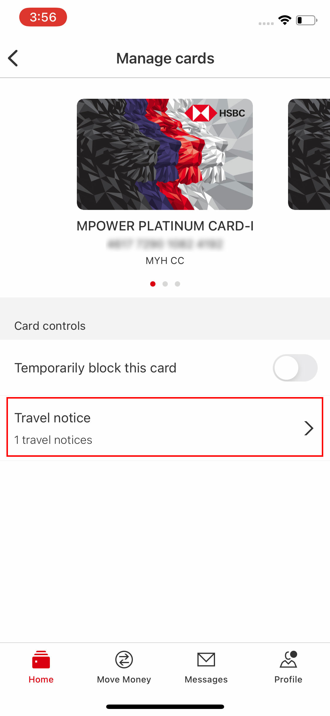 card control about set travel notice option interface 