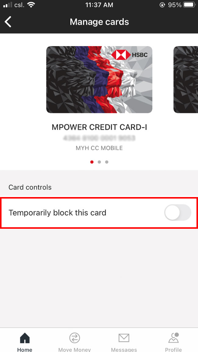 card control, the temporary lock card switch
