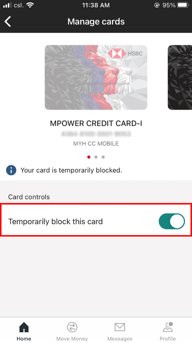 successful card block interface