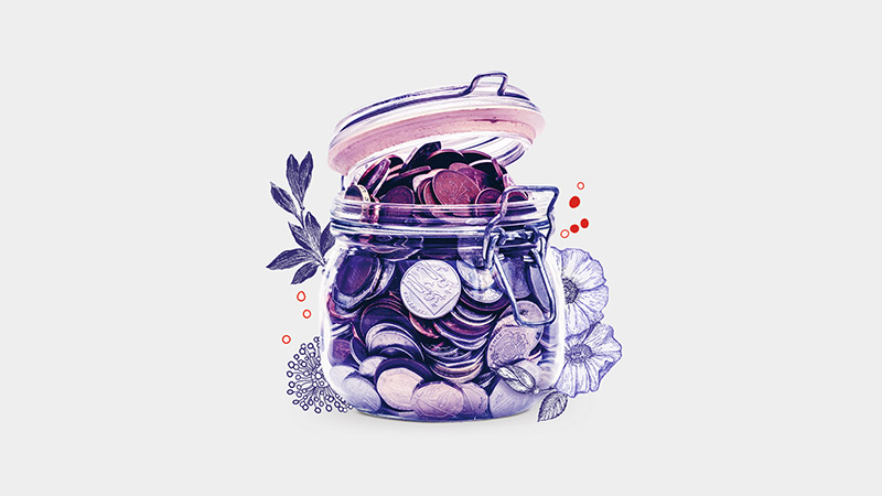 Illustration of a full coin jar; image used for HSBC Amanah Premier World Mastercard Credit Card-i page.