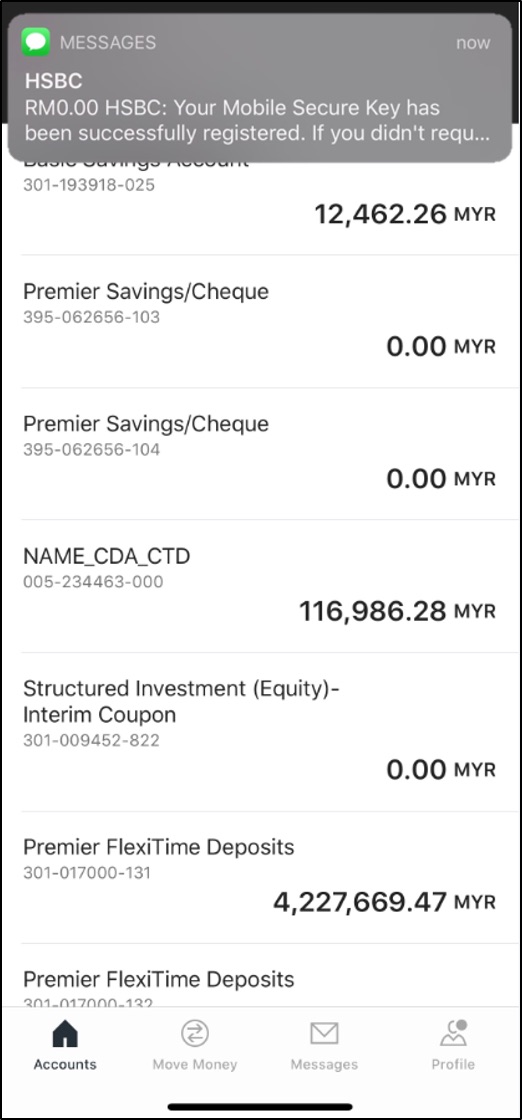 Mobile Secure Key set-up successfully and receive an SMS confirmation