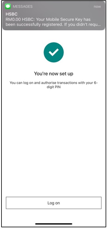 Mobile Secure Key set-up successfully and receive an SMS confirmation