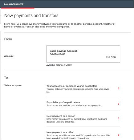select the account interface